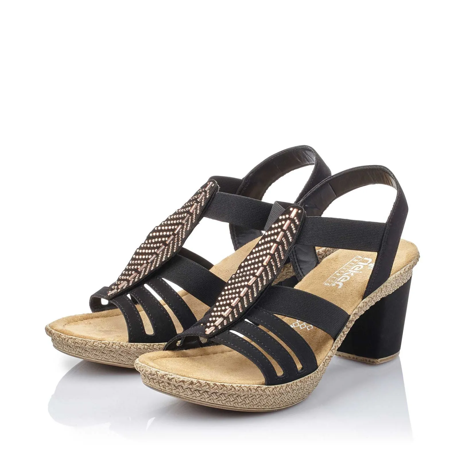Online Women'S Strappy Sandals Jet Black Ladies Heeled Shoes