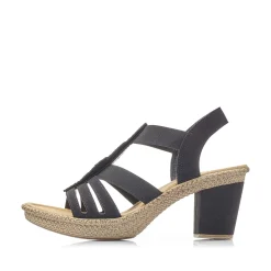 Online Women'S Strappy Sandals Jet Black Ladies Heeled Shoes