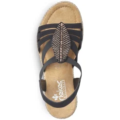 Online Women'S Strappy Sandals Jet Black Ladies Heeled Shoes