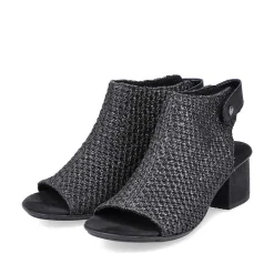 Women'S Strappy Sandals Jet Black Ladies Heeled Shoes
