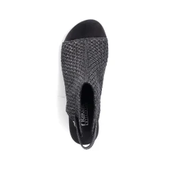 Women'S Strappy Sandals Jet Black Ladies Heeled Shoes