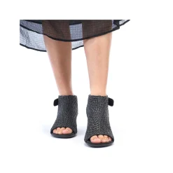 Women'S Strappy Sandals Jet Black Ladies Heeled Shoes