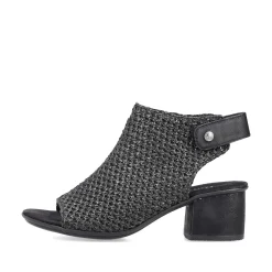 Women'S Strappy Sandals Jet Black Ladies Heeled Shoes