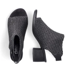 Women'S Strappy Sandals Jet Black Ladies Heeled Shoes