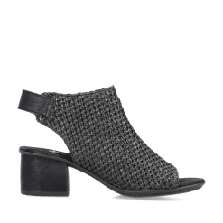 Women'S Strappy Sandals Jet Black Ladies Heeled Shoes