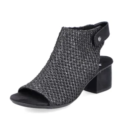 Women'S Strappy Sandals Jet Black Ladies Heeled Shoes