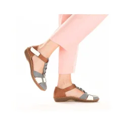 Clearance Women'S Strappy Sandals Sky Blue-Nut Brown Ladies Sandals & Sandals