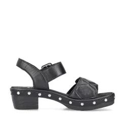 Discount Women'S Strappy Sandals Asphalt Black Ladies Heeled Shoes