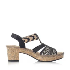 Sale Women'S Strappy Sandals Jet Black Ladies Heeled Shoes