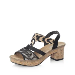 Sale Women'S Strappy Sandals Jet Black Ladies Heeled Shoes
