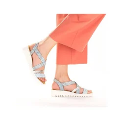 Women'S Wedge Sandals Sky Blue-Silver Ladies Heeled Shoes