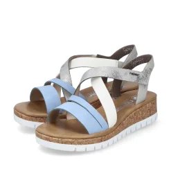Outlet Women'S Wedge Sandals Pastel Blue Ladies Heeled Shoes