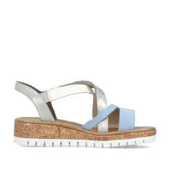 Outlet Women'S Wedge Sandals Pastel Blue Ladies Heeled Shoes