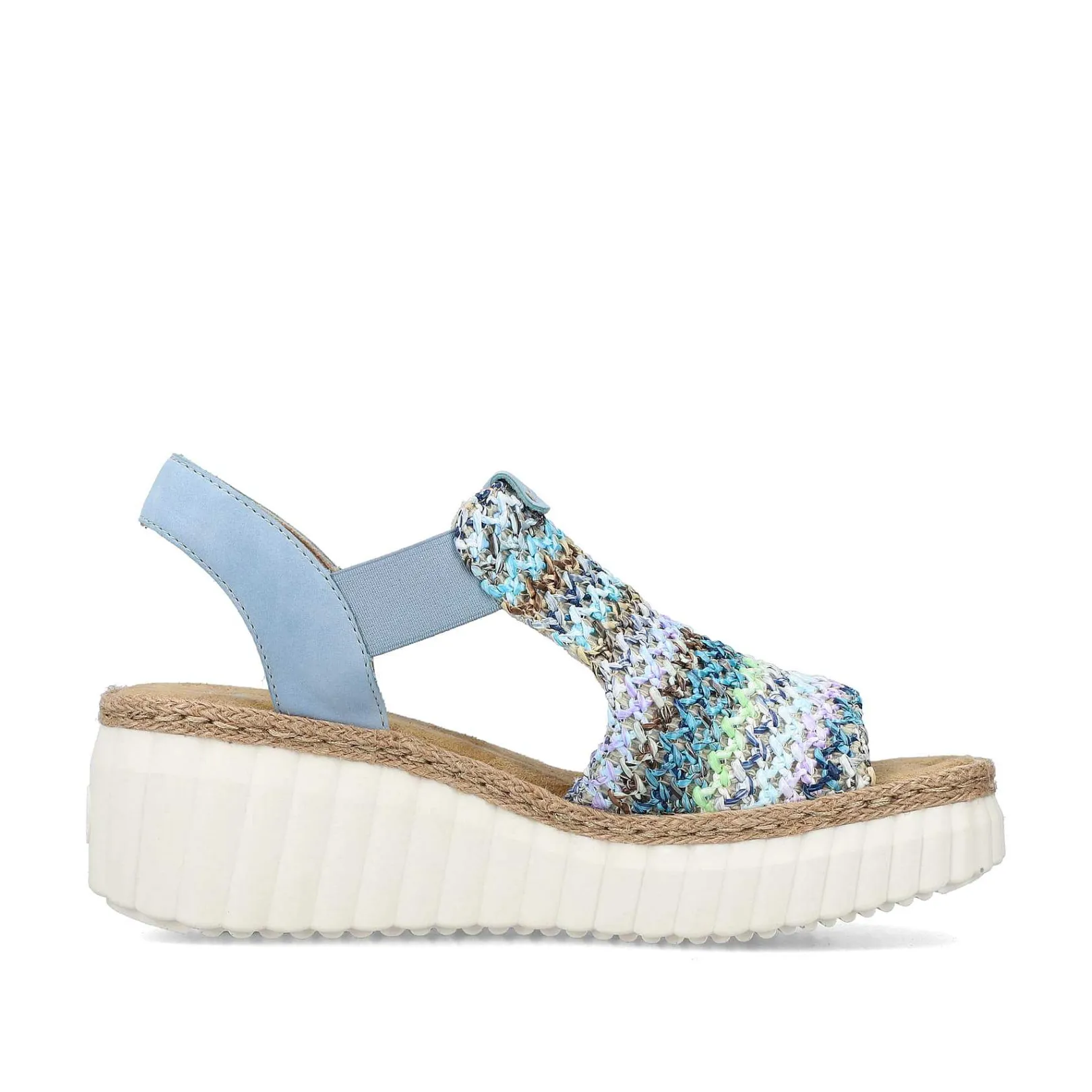 Women'S Wedge Sandals Sky Blue-Multicolored Ladies Heeled Shoes