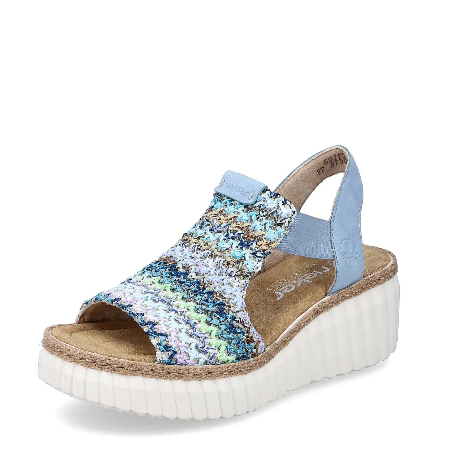 Women'S Wedge Sandals Sky Blue-Multicolored Ladies Heeled Shoes