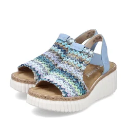 Women'S Wedge Sandals Sky Blue-Multicolored Ladies Heeled Shoes