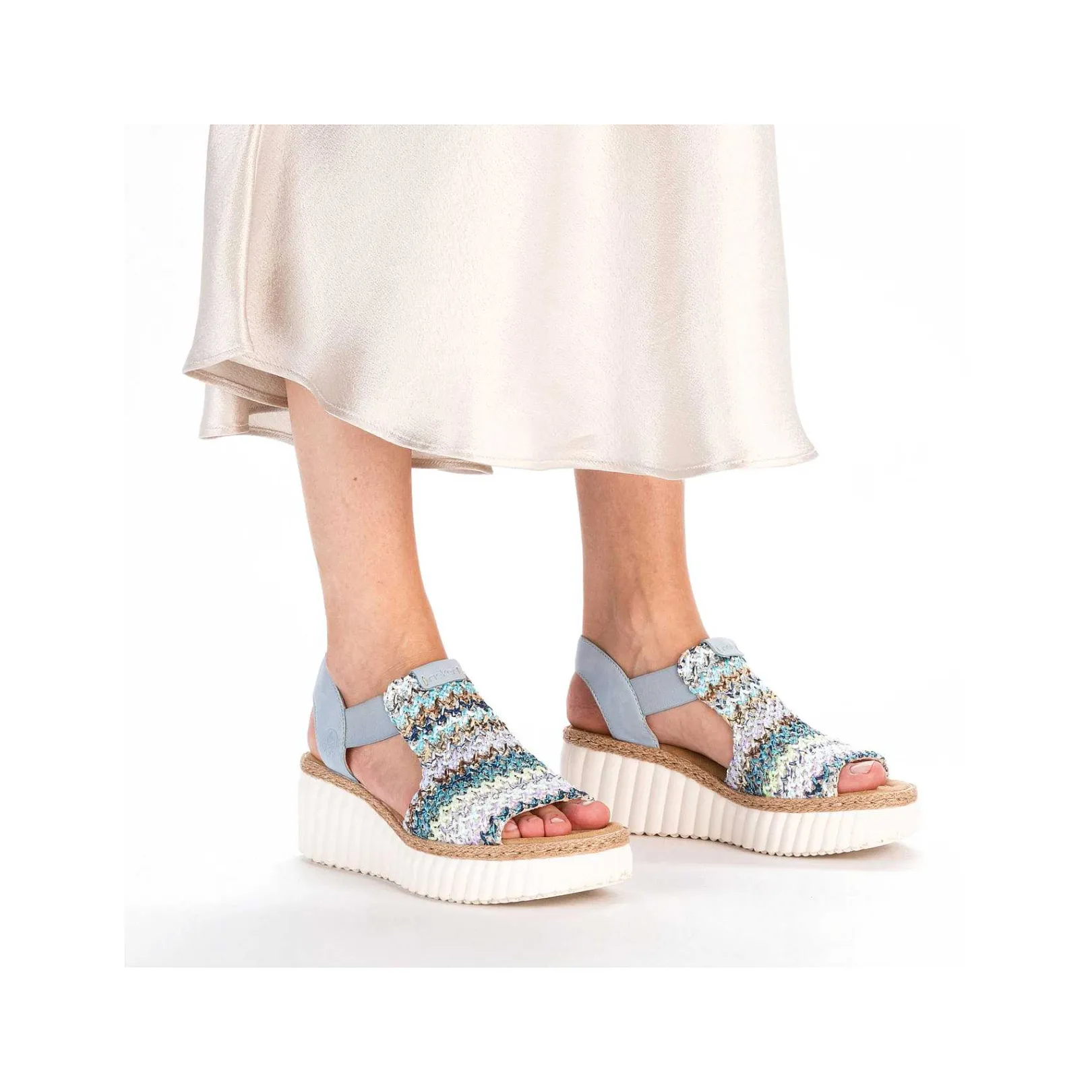 Women'S Wedge Sandals Sky Blue-Multicolored Ladies Heeled Shoes