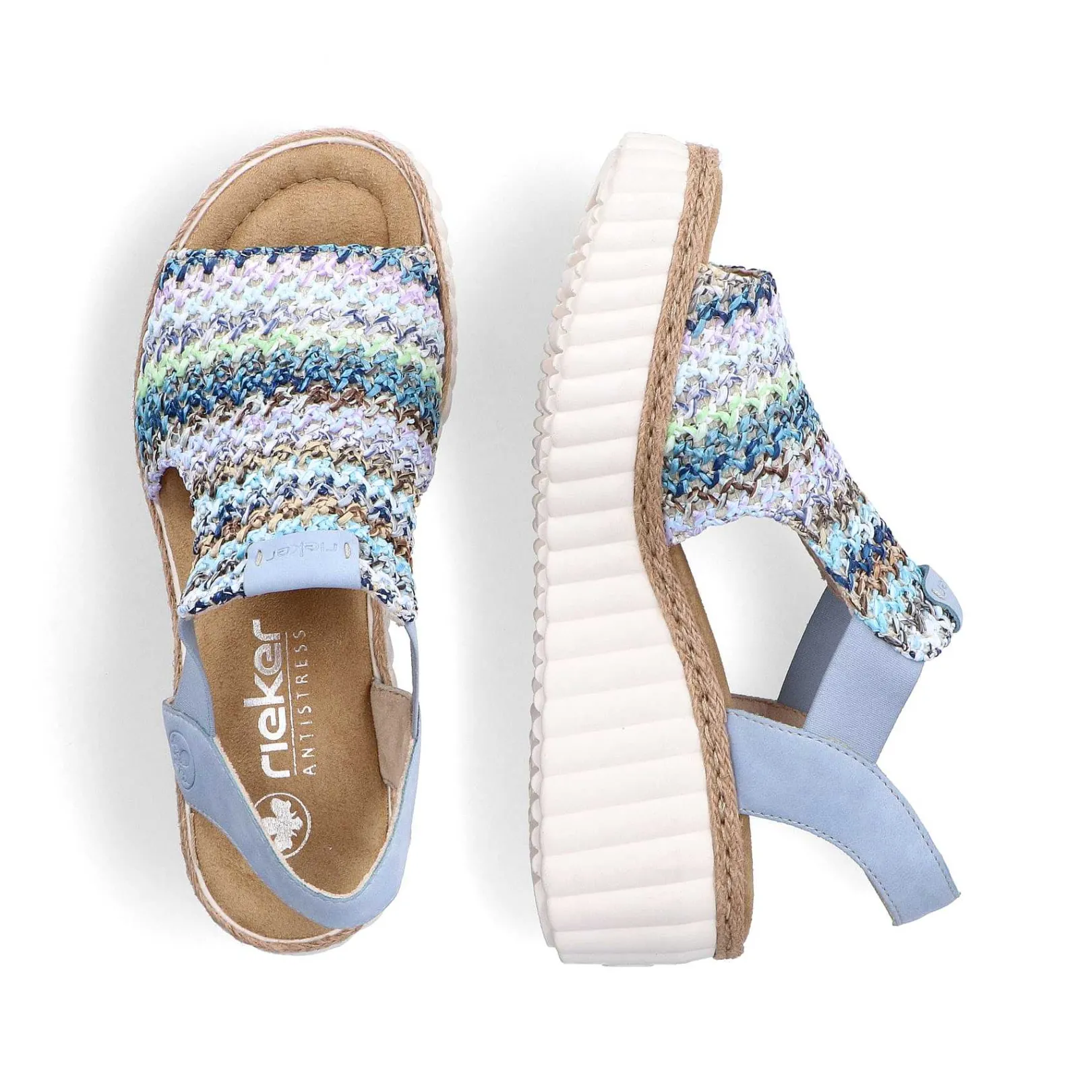Women'S Wedge Sandals Sky Blue-Multicolored Ladies Heeled Shoes