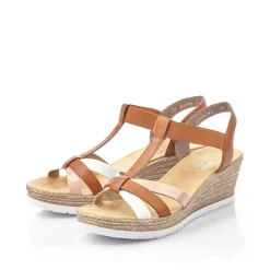 Discount Women'S Wedge Sandals Coffee Brown Ladies Heeled Shoes