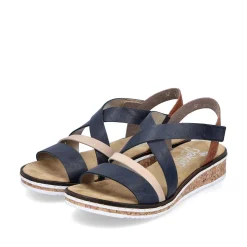 Clearance Women'S Wedge Sandals Navy Blue Ladies Heeled Shoes