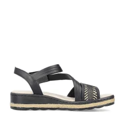 Sale Women'S Wedge Sandals Asphalt Black Ladies Heeled Shoes