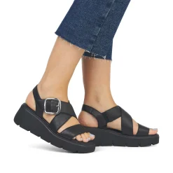 Clearance Women'S Wedge Sandals Noir Ladies Heeled Shoes