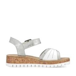 Sale Women'S Wedge Sandals Silver-Platinum-Metallic Ladies Heeled Shoes