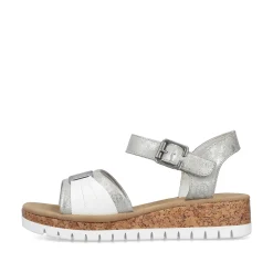 Sale Women'S Wedge Sandals Silver-Platinum-Metallic Ladies Heeled Shoes