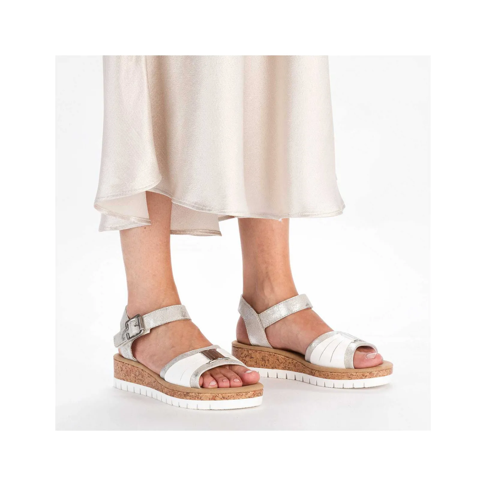 Sale Women'S Wedge Sandals Silver-Platinum-Metallic Ladies Heeled Shoes