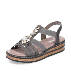Hot Women'S Wedge Sandals Brown Gray Ladies Heeled Shoes