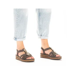Hot Women'S Wedge Sandals Brown Gray Ladies Heeled Shoes