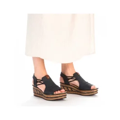 Women'S Wedge Sandals Steel Blue Ladies Heeled Shoes