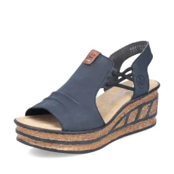 Women'S Wedge Sandals Steel Blue Ladies Heeled Shoes
