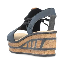 Women'S Wedge Sandals Steel Blue Ladies Heeled Shoes