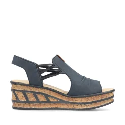 Women'S Wedge Sandals Steel Blue Ladies Heeled Shoes