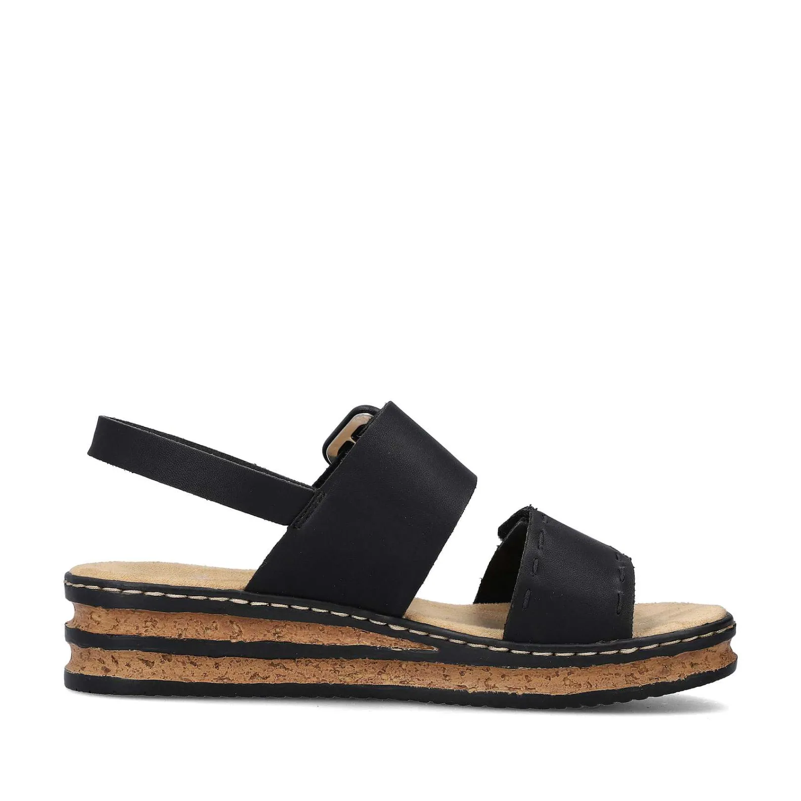 New Women'S Wedge Sandals Jet Black Ladies Heeled Shoes