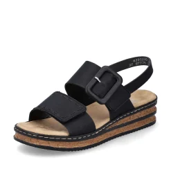 New Women'S Wedge Sandals Jet Black Ladies Heeled Shoes