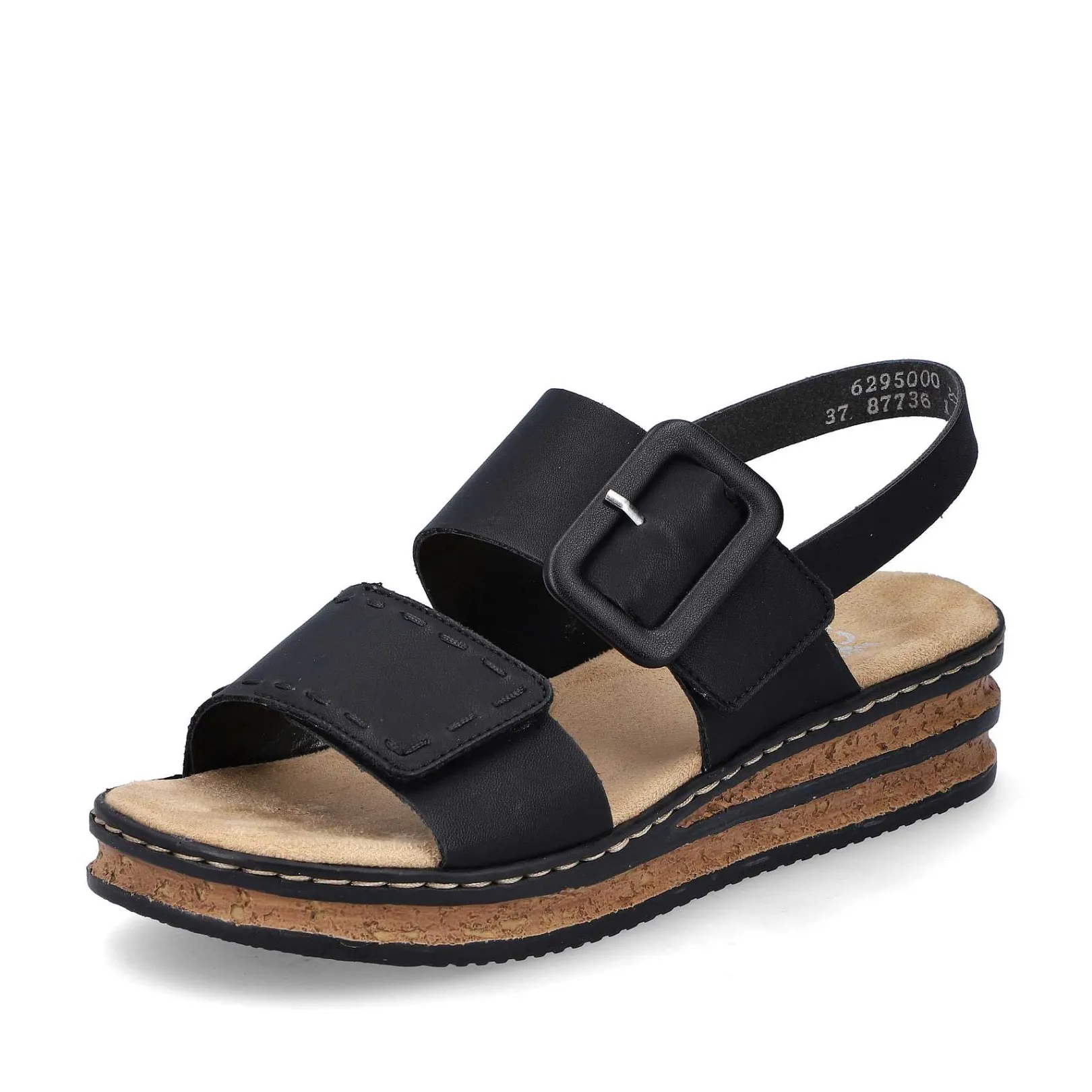 New Women'S Wedge Sandals Jet Black Ladies Heeled Shoes