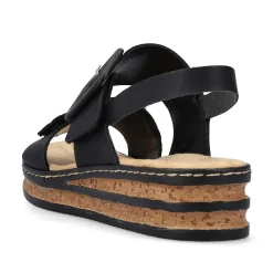 New Women'S Wedge Sandals Jet Black Ladies Heeled Shoes
