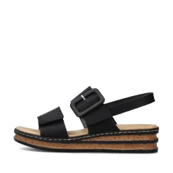 New Women'S Wedge Sandals Jet Black Ladies Heeled Shoes