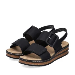 New Women'S Wedge Sandals Jet Black Ladies Heeled Shoes