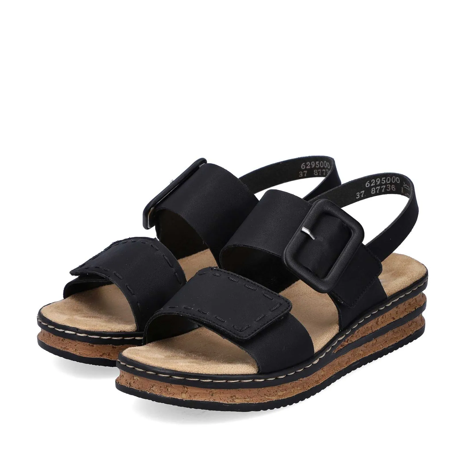New Women'S Wedge Sandals Jet Black Ladies Heeled Shoes