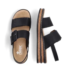 New Women'S Wedge Sandals Jet Black Ladies Heeled Shoes