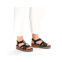 Clearance Women'S Wedge Sandals Midnight Black Ladies Heeled Shoes