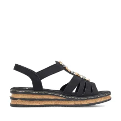 Clearance Women'S Wedge Sandals Midnight Black Ladies Heeled Shoes