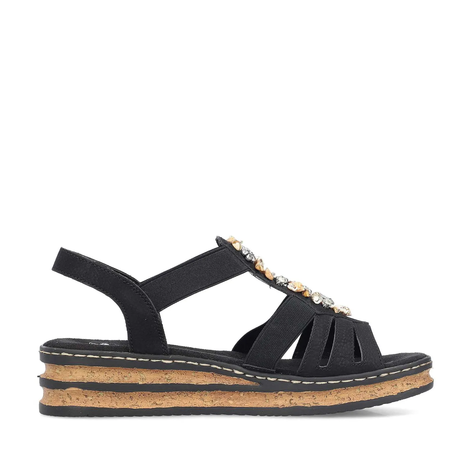 Clearance Women'S Wedge Sandals Midnight Black Ladies Heeled Shoes