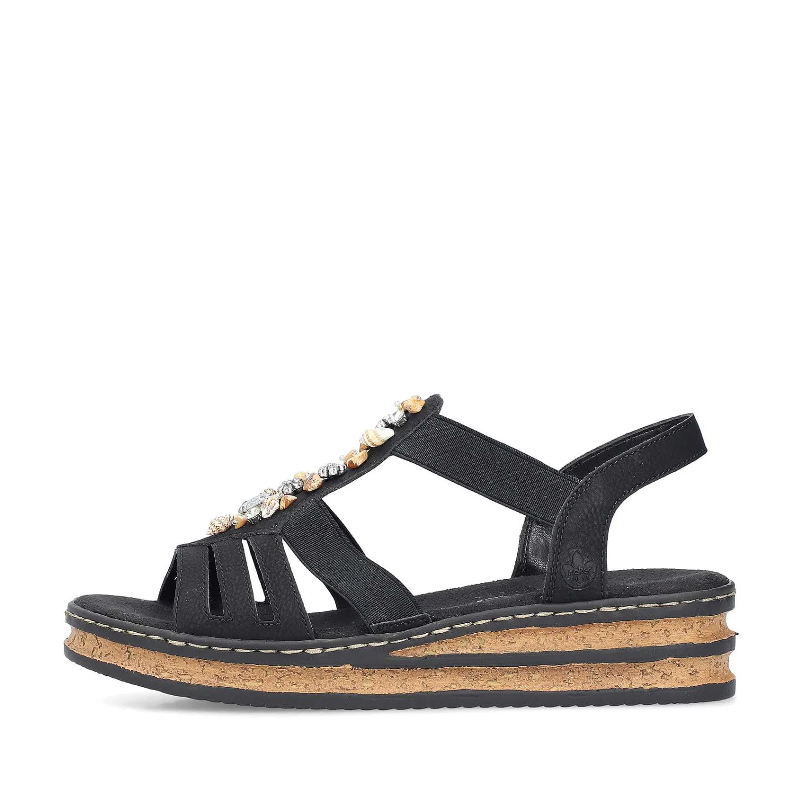 Clearance Women'S Wedge Sandals Midnight Black Ladies Heeled Shoes