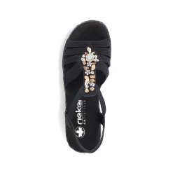 Clearance Women'S Wedge Sandals Midnight Black Ladies Heeled Shoes