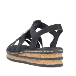 Clearance Women'S Wedge Sandals Midnight Black Ladies Heeled Shoes