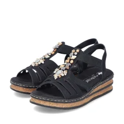 Clearance Women'S Wedge Sandals Midnight Black Ladies Heeled Shoes